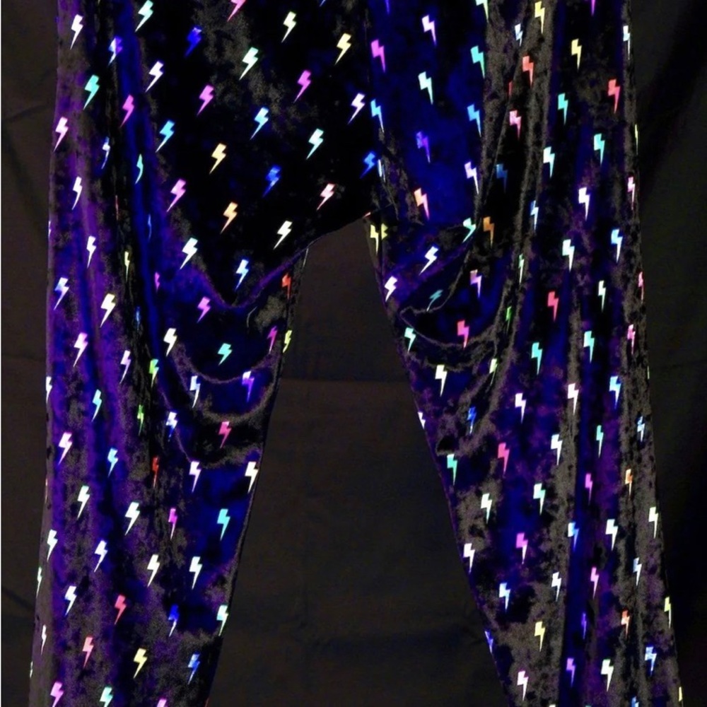 Electro Threads lightning bolt crushed velvet drawstring pants, L. They GLOW!